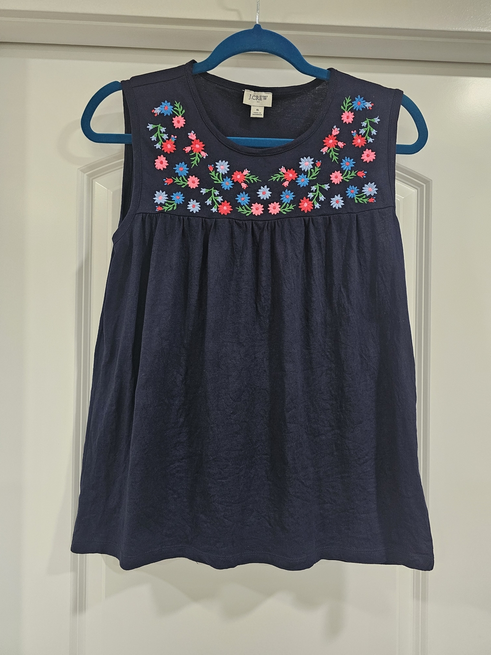 J.CREW Navy Floral Embroidered Tank Top Scoop Neck Sleeveless Women's S
